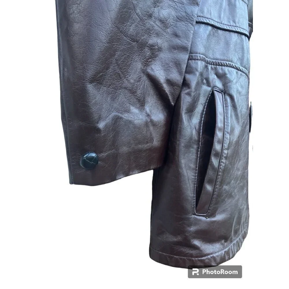 Vintage Leather Jacket L Removable Lining Faux Fur Disco Hippie Hipster 70s